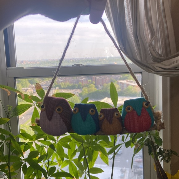 Cute Hand Made Owl Family of Four Hanging Home Decor Ornament Cotton Fabric - Picture 5 of 5